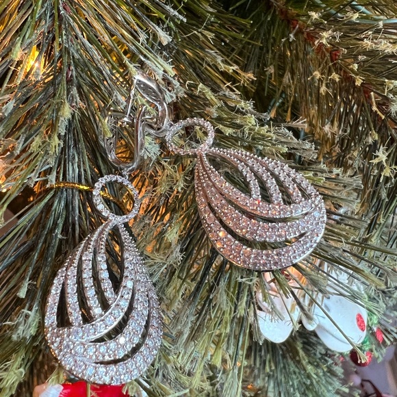 Silver CZ drop earrings - Picture 3 of 6